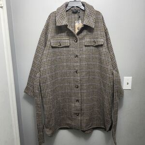 Vero moda curve women's long wool blend jacket size 20 plaid new with ta…